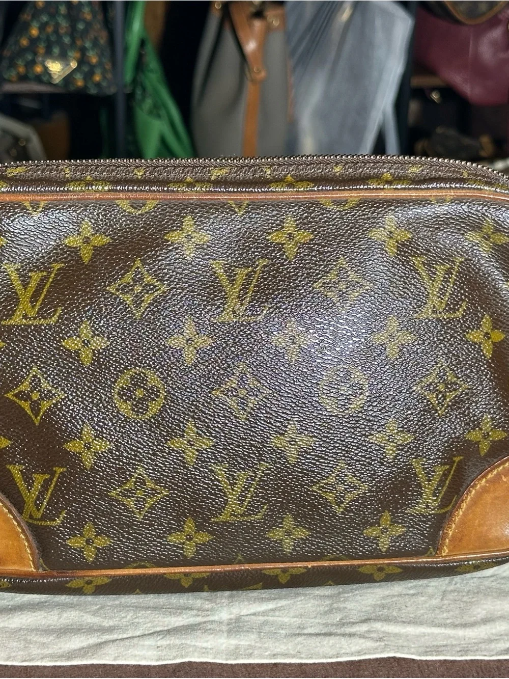 Louis Vuitton Vintage Brown Monogram Canvas Bag with Tan Trim